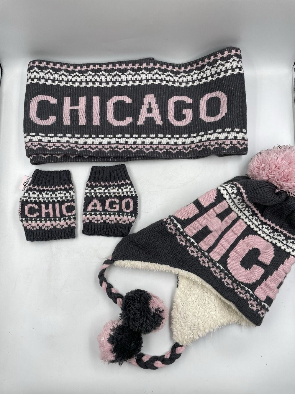 Robin Ruth 3-Piece “Chicago” Bon Bon Winter Accessories (Hat, Gloves, Scarf)